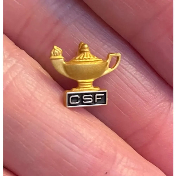 CSF Vintage California Scholarship Federation Lapel Pin Gold Black Genie Lamp - Picture 1 of 2